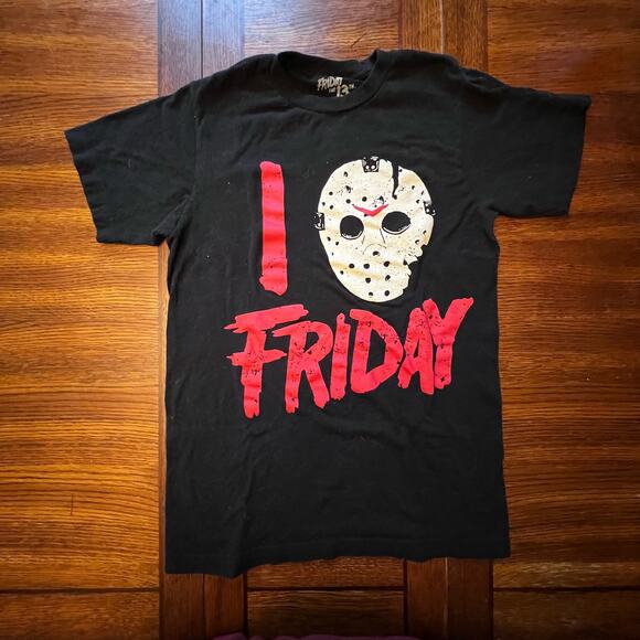 Halloween I Love Friday Jason Voorhees Mask Distressed Graphic T-Shirt Small - Picture 4 of 7